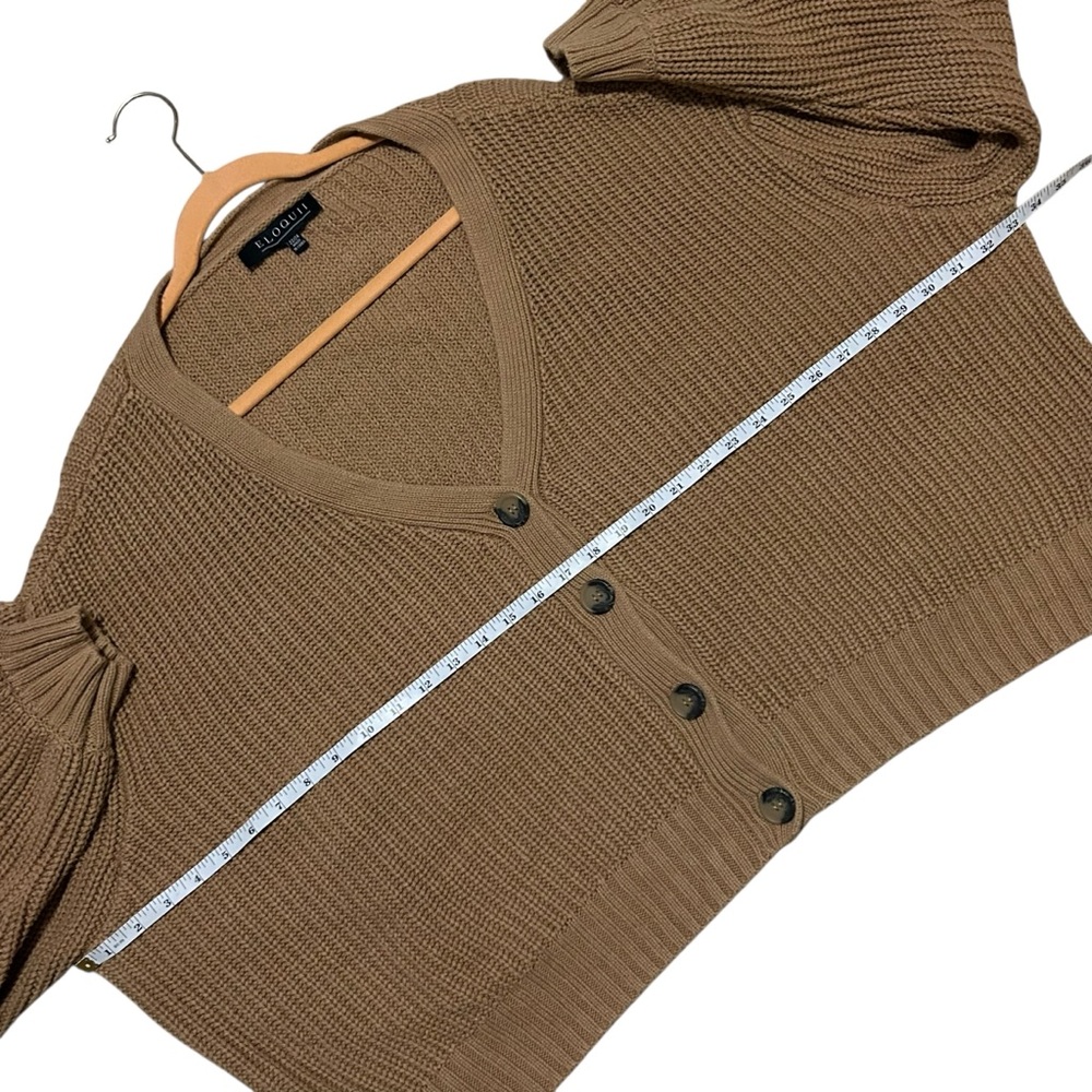 ELOQUII Camel Chunky Knit Balloon Sleeve Button Front Sweater 22/24 - Picture 6 of 12